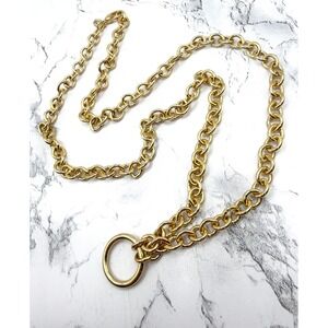 Erwin Pearl Gold Tone Chain Necklace 32" Chunky Signed Statement